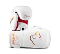 BRAVOSE Alpha Strap Boxing Gloves Mens, Women for Entry Level Boxers for Punching Bag Training & Sparring MMA Kick Boxing Muay Thai Made By Premium PU Leather Ventilated Palm (White Red, 10 Oz)