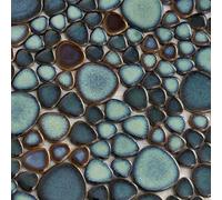 Bravotti Porcelain Pebble Tiles Interlocking Aqua Teal Blue Mosaic Wall Decor Mesh Mounted 12x12 Waterproof Ceramic Pool Tile Kitchen Backsplash Bathroom Shower Floor Tile (5 Square Feet)