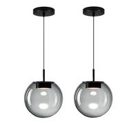 Bravsekai Advanced Smoke Glass Pendant Light, Built-in LED Panel for Ultra-Even, Glare-Free Lighting, Modern Design and Stylist Fixture for Kitchen Island, Dining Table and Bedside (20cm, 2-Pack)