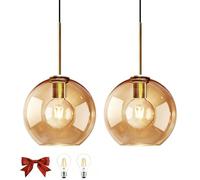 Bravsekai Amber Glass Pendant Lights Kitchen Island Lighting Globe Pendant Light Fixtures Modern Pendant Lighting for Kitchen Island Bedroom Living Dining Room Light Fixture(20cm, 2-Pack)