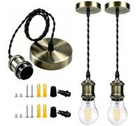 Bravsekai Antique Bronze Industrial Pendant Light Fitting Kit, 2PCS E27 Socket Adjustable Hanging Ceiling Lamp, Vintage Edison Retro Cord Fixture for Kitchen Island Hallway Dining Room Bar