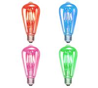 Bravsekai E27 ST64 Colour LED Bulbs, 4W Edison Screw Decorative Filament Bulbs, 40W Equivalent, Modern Style, Red/Green/Blue/Pink, Non-Dimmable, Pack of 4