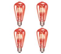 Bravsekai E27 ST64 Red LED Bulbs, 4W Screw Decorative Filament Bulbs, 40W Equivalent, Modern Style, Red, Non-Dimmable, Pack of 4