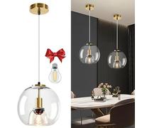 Bravsekai Glass Pendant Kitchen Island Light, 1 Pack Clear Glass Pendant Lighting fixtures with Extra 2 Bulbs,Adjustable 150cm Cord, Modern Light for Kitchen Island,Dining Room(23cm, 1-Pack)