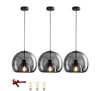 Bravsekai Glass Pendant Kitchen Island Light, 3 Packs Smoke Glass Pendant Lighting fixtures with Extra 3 Bulbs,Adjustable 4.26FT Cord, Modern Light for Kitchen Island,Dining Room