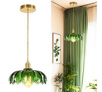 Bravsekai Green Glass Pendant Light, Hanging Ceiling Lights with 1.5m Adjustable Cord, Vintage Pendant Lights for Kitchen Island Bedroom Hallway Study Room Coffee Bar(24cm, 1-Pack)