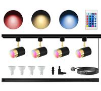 Bravsekai GU10 16-Colour RGB Track Lighting Kit, 4-Pack Color-Changing Spotlights and 1M H Track Rail, IR Remote Controlled Ceiling Spotlight Fixture for Living Room, Home Parties, Nightclubs, Bars