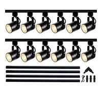 Bravsekai GU10 LED Track Lighting Complete Kit, 3000K Warm White, with 400cm H Track Rails, Dimmable Black LED Ceiling Spotlight Fixture with 12 Replaceable GU10 Bulbs for Shop, Home Office