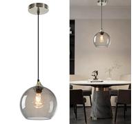 Bravsekai Medium Light Gray Glass Pendant Light for Kitchen Island, Includes Extra Bulb & 1.5m Adjustable Cord, Modern Pendant Lighting Fixtures for Kitchen, Dining Room, Living Room(18cm, 1-Pack)
