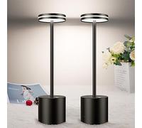 Bravzurg Pack of 2 Wireless LED Table Lamps, 5000 mAh Modern, Aluminium, 3 Colour Temperatures, Rechargeable for Indoor, Outdoor, Bedside, Dining