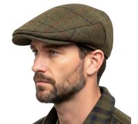 BRAW CLANS TARTANS 100% Wool Men’s County Cap - Harris Tweed Wool Made in The UK - Green Check Flat Cap with Satin Lining - Warm, Breathable Outdoor Winter Hat for Country Walks & Everyday Wear