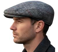 BRAW CLANS TARTANS 100% Wool Men’s County Cap - Harris Tweed Wool Made in The UK - Grey Check Flat Cap with Satin Lining - Warm, Breathable Outdoor Winter Hat for Country Walks & Everyday Wear