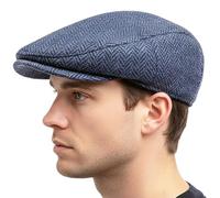 BRAW CLANS TARTANS 100% Wool Men’s County Cap - Harris Tweed Wool Made in The UK - Navy Flat Cap with Satin Lining - Warm, Breathable Outdoor Winter Hat for Country Walks & Everyday Wear