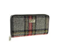 BRAW CLANS TARTANS Authentic Harris Tweed Long Zip Purse - Scottish Wool Outer - Women's Tartan Wallet with Multiple Card Slots - Stylish Travel Wallet for Ladies - Grey Check