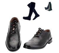 BRAW CLANS TARTANS Budget Piper Ghillie Brogue with Navy Colour Kilt Hose Socks - 100% Leather, Scottish Design - Traditional Scottish Footwear (UK 10)