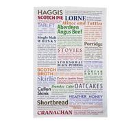 BRAW CLANS TARTANS Cotton Tea Towel - Pack of 2 - Scottish Delicacies Design | Traditional Scottish Heritage Kitchen Accessory | 100% Cotton | Versatile & Durable | 48x76 cm Size