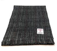 BRAW CLANS TARTANS Harris Tweed Authentic Fringed Scarf - 150cm x 26cm - Crafted in Scotland - handwoven - For Men & Women (Grey check)