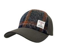 BRAW CLANS TARTANS Harris Tweed Baseball Cap | One Size | 100% Wool Front Panel | Traditional Blue and Orange Tartan | Adjustable Metal Back | Unisex Gift for Men and Women.