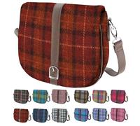 BRAW CLANS TARTANS Ladies Shoulder Bag - Harris Tweed outer made in Scotland - Scottish Tartan Wool, Stylish & Versatile Messenger Bag for Work, Travel & Everyday Use - Orange check