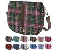 BRAW CLANS TARTANS Ladies Shoulder Bag - Harris Tweed outer made in Scotland - Scottish Tartan Wool, Stylish & Versatile Messenger Bag for Work, Travel & Everyday Use - Green check