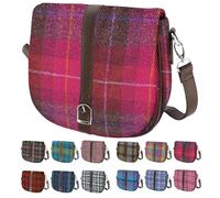 BRAW CLANS TARTANS Ladies Shoulder Bag - Harris Tweed outer made in Scotland - Scottish Tartan Wool, Stylish & Versatile Messenger Bag for Work, Travel & Everyday Use - Pink check