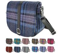 BRAW CLANS TARTANS Ladies Shoulder Bag - Harris Tweed outer made in Scotland - Scottish Tartan Wool, Stylish & Versatile Messenger Bag for Work, Travel & Everyday Use - Purple check