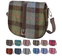 BRAW CLANS TARTANS Ladies Shoulder Bag - Harris Tweed outer made in Scotland - Scottish Tartan Wool, Stylish & Versatile Messenger Bag for Work, Travel & Everyday Use - Yellow check