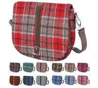 BRAW CLANS TARTANS Ladies Shoulder Bag - Harris Tweed outer made in Scotland - Scottish Tartan Wool, Stylish & Versatile Messenger Bag for Work, Travel & Everyday Use - Red check