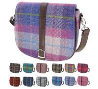 BRAW CLANS TARTANS Ladies Shoulder Bag - Harris Tweed outer made in Scotland - Scottish Tartan Wool, Stylish & Versatile Messenger Bag for Work, Travel & Everyday Use - Purple check