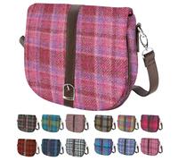 BRAW CLANS TARTANS Ladies Shoulder Bag - Harris Tweed outer made in Scotland - Scottish Tartan Wool, Stylish & Versatile Messenger Bag for Work, Travel & Everyday Use - Pink check