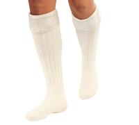 BRAW CLANS TARTANS Merino Wool Kilt Hose for Men - Made in Scotland - Traditional Scottish Kilt Socks - Warm, Soft Knee High Mens Socks - Ecru socks, size Medium