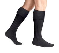 BRAW CLANS TARTANS Merino Wool Kilt Hose for Men - Made in Scotland - Traditional Scottish Kilt Socks - Warm, Soft Knee High Mens Socks - Charcoal socks, size Large
