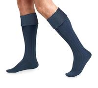 BRAW CLANS TARTANS Merino Wool Kilt Hose for Men - Made in Scotland - Traditional Scottish Kilt Socks - Warm, Soft Knee High Mens Socks - Ancient Blue socks, size Small