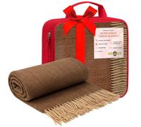 BRAW CLANS TARTANS Premium wool Herringbone Throw - Blanket colour Chestnut Brown - 185x152cm - Soft, Durable Recycled - Winter Travel, Sofa, Picnic Rug - Large size for Beds & Camping