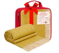 BRAW CLANS TARTANS Premium wool Herringbone Throw - Blanket colour Mustard - 185x152cm - Soft, Durable Recycled - Winter Travel, Sofa, Picnic Rug - Large size for Beds & Camping