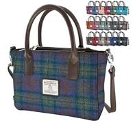 BRAW CLANS TARTANS Small Tote Bag - Genuine Harris Tweed wool outer made in Scotland - Mini Laptop & Travel Handbag - Scottish Tartan for Women - Mother’s Day Gift for women (Skye Tartan)