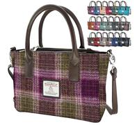 BRAW CLANS TARTANS Small Tote Bag - Genuine Harris Tweed wool outer made in Scotland - Mini Laptop & Travel Handbag - Scottish Tartan for Women - Mother’s Day Gift for women (Heather Check)