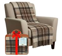 BRAW CLANS TARTANS Soft Wool Tartan knee blanket lap throw - lap blanket for sofa with Fringed Edges - Compact Travel essentials & Car seat throw - Stewart Natural Dress plaid
