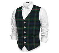 BRAW CLANS TARTANS Tartan Waistcoat for Men UK - Scottish Gunn Tartan 5-Button Green colour Vest with Metal Lion Rampant Buttons, Lined & Satin Back - Chest Sizes 44-46"