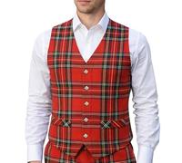 BRAW CLANS TARTANS Tartan Waistcoat for Men UK - Scottish Royal Stewart Tartan 5-Button Red colour Vest with Metal Lion Rampant Buttons, Lined & Satin Back - Chest Sizes 42-44"