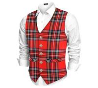 BRAW CLANS TARTANS Tartan Waistcoat for Men UK - Scottish Royal Stewart Tartan 5-Button Red colour Vest with Metal Lion Rampant Buttons, Lined & Satin Back - Chest Sizes 40-42"