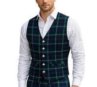 BRAW CLANS TARTANS Tartan Waistcoat Men UK - Metal Lion Rampant Buttons - Scottish Mackenzie Tartan - Structured and Full satin lined - Green waistcoat - Chest Size 42-44"
