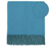 BRAW CLANS TARTANS Turquoise Herringbone Wool Blanket 185x152cm - Soft, Durable Recycled Wool Throw - Winter Travel Blanket, Sofa Throw, Picnic Rug - Large Wool Blanket for Beds & Camping