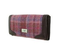 BRAW CLANS TARTANS Women's Harris Tweed Long Purse - Scottish Tartan Wool Wallet with Multiple Card Slots & Zipper Pocket - Stylish Gift for Women - Pink Check