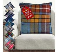 BRAW CLANS TARTANS Wool cushion covers 45x45 CM, Heritage tartan sofa cushion cover for winter warm, Orange Check large cushion case, home decor, Travel, Car - Buchanan Ancient Highlands Tartan