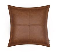 BRAWARM Brown Leather Throw Pillow 22 X 22 Inches - Faux Leather Pillow Cover with Piping, Hand Stitched Leather Decorative Throw Pillow Covers for Couch Sofa Bed Living Room Garden