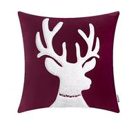 BRAWARM Christmas Reindeer Throw Pillow Cover Cases, Velvet Applique Embroidered Sherpa Christmas Cushion Covers, for Christmas Decoration Couch Sofa Living Room 45cm x 45cm Burgundy