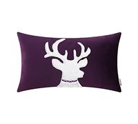 BRAWARM Christmas Reindeer Throw Pillow Cover Cases, Velvet Applique Embroidered Sherpa Christmas Cushion Covers, for Christmas Decoration Couch Sofa Living Room 30cm x 50cm Deep Purple