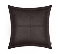 BRAWARM Coffee Leather Throw Pillow 20 X 20 Inches, Faux Leather Pillow Cover with Piping, Hand Stitched Leather Decorative Throw Pillow Covers for Couch Sofa Bed Living Room Garden