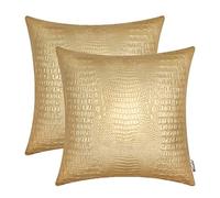 BRAWARM Decorative Throw Pillow Covers, Faux Leather Pillow Covers, Crocodile Faux Leather Pillow Cushion Covers for Living Room Garden Couch Bed Sofa, Pack of 2 45cm x 45cm Gold